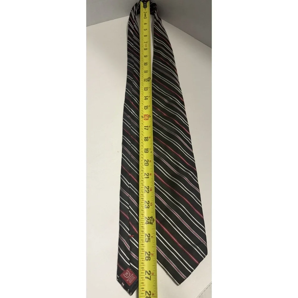Chaps Mens Silk Necktie Navy Blue Red White Striped Handmade Formal Business Tie
